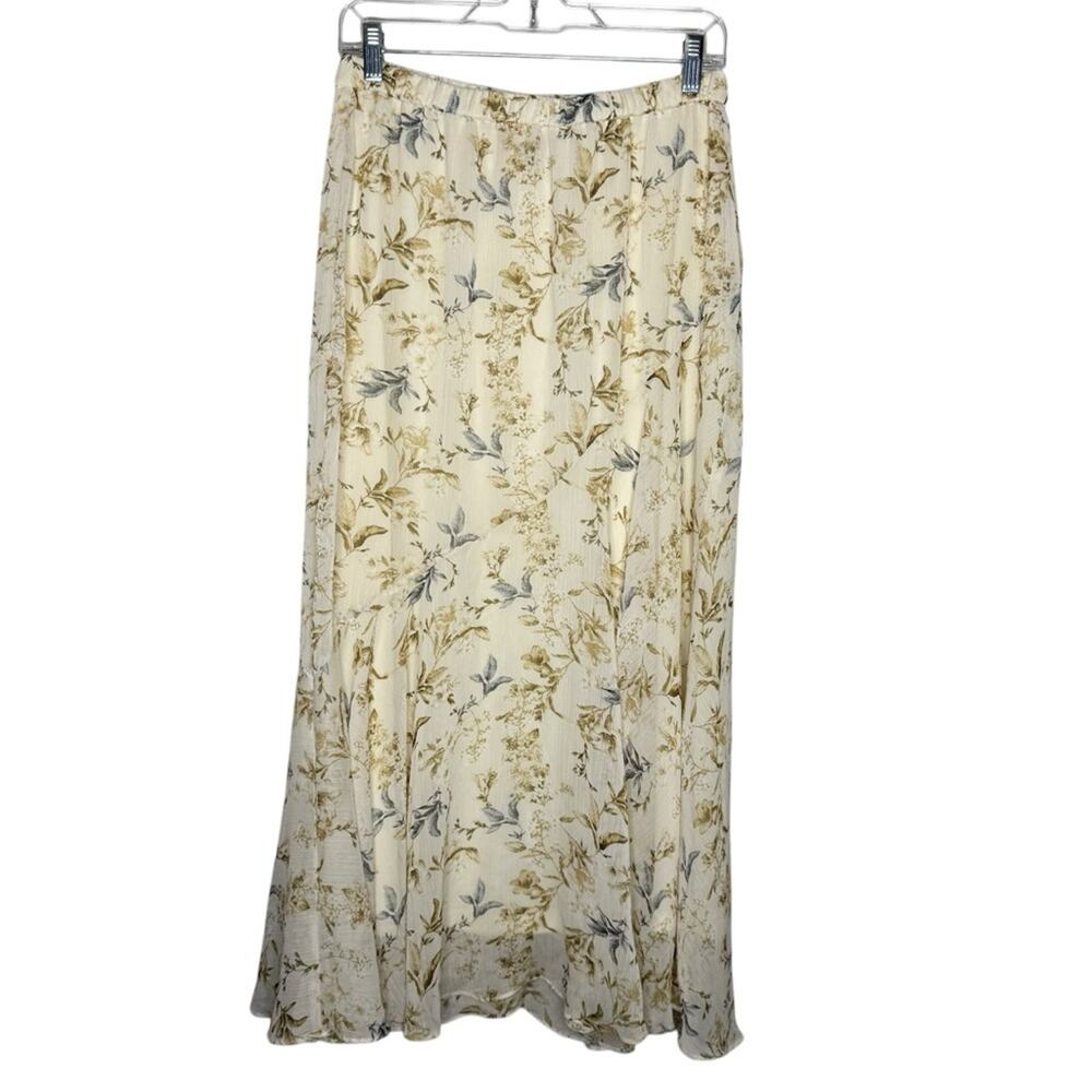 DREW / Anthropologie Joslyn cream neutral blue floral long midi maxi skirt / M